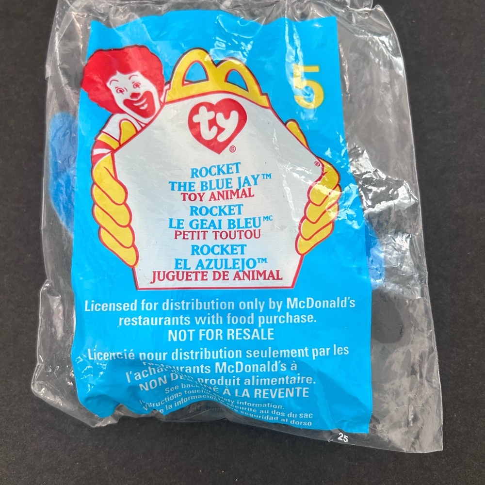 Ty McDonald's Teenie Beanie #5 ROCKET the Blue Jay (1999) New in Bag